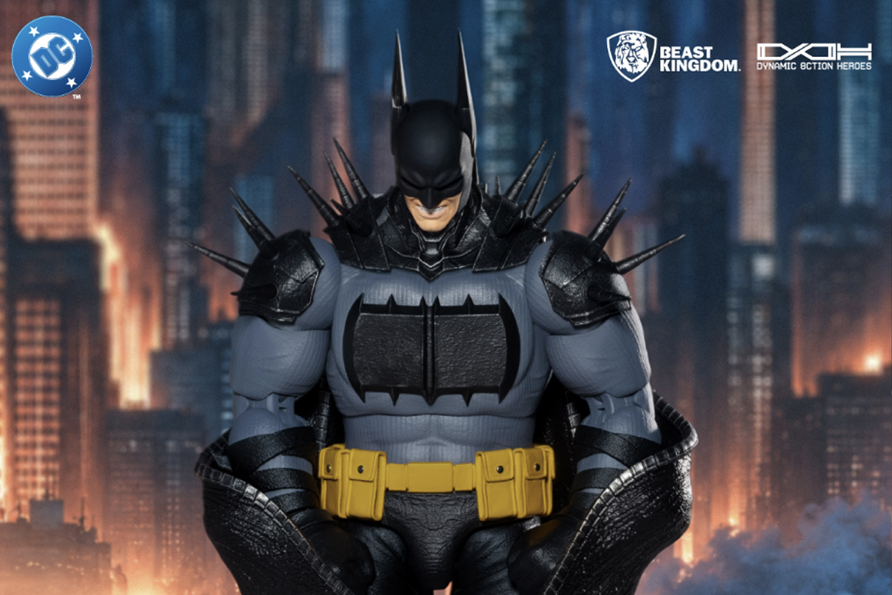 Beast Kingdom Absolute Batman DAH-186 action figure with shoulder spikes and yellow utility belt